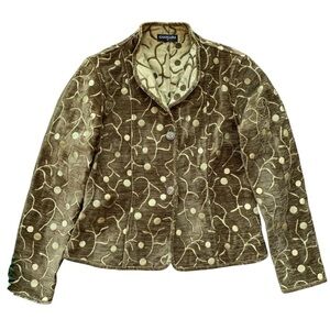 Khangura Reversible Tapestry Dot Print Art Wear Jacket Brown Beige Size Small